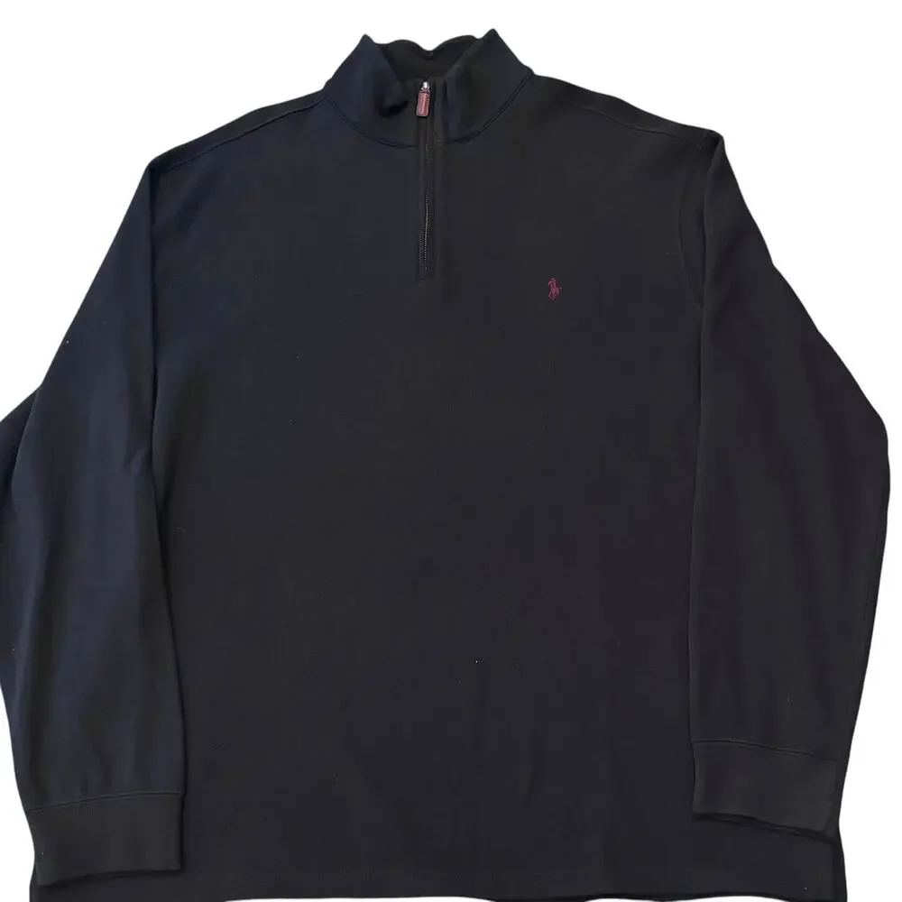 Vintage Polo Ralph Lauren Estate Rib 1/4 Zip Pullover Navy Blue XXL